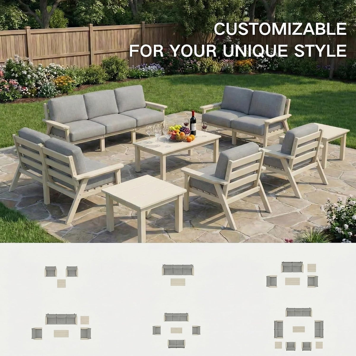 HDPE 6 Piece Outdoor Sectional Sofa Set