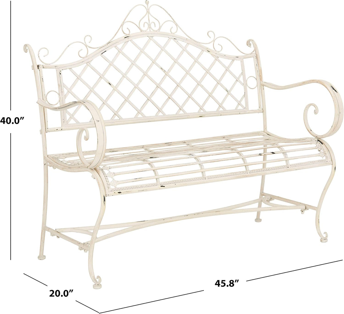 Antique White Scroll Iron Outdoor Garden Bench