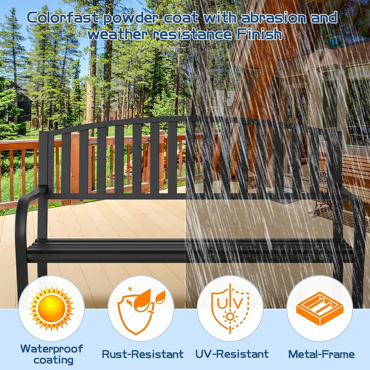 Wrought Iron Weatherproof Outdoor Garden Bench