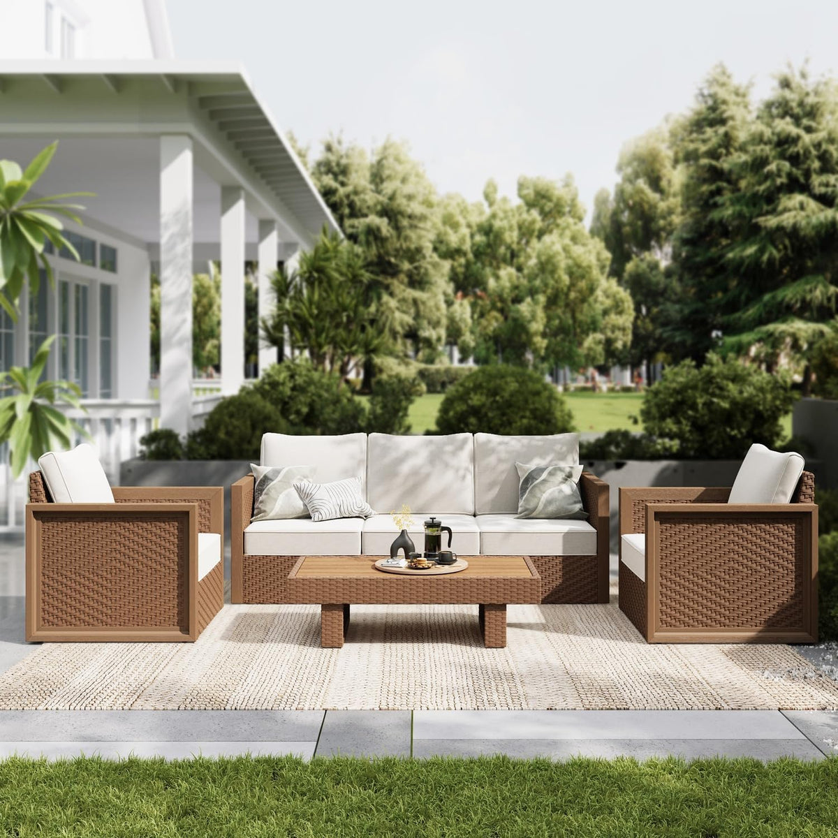 Beige HDPE 6 Piece Patio Sofa Set