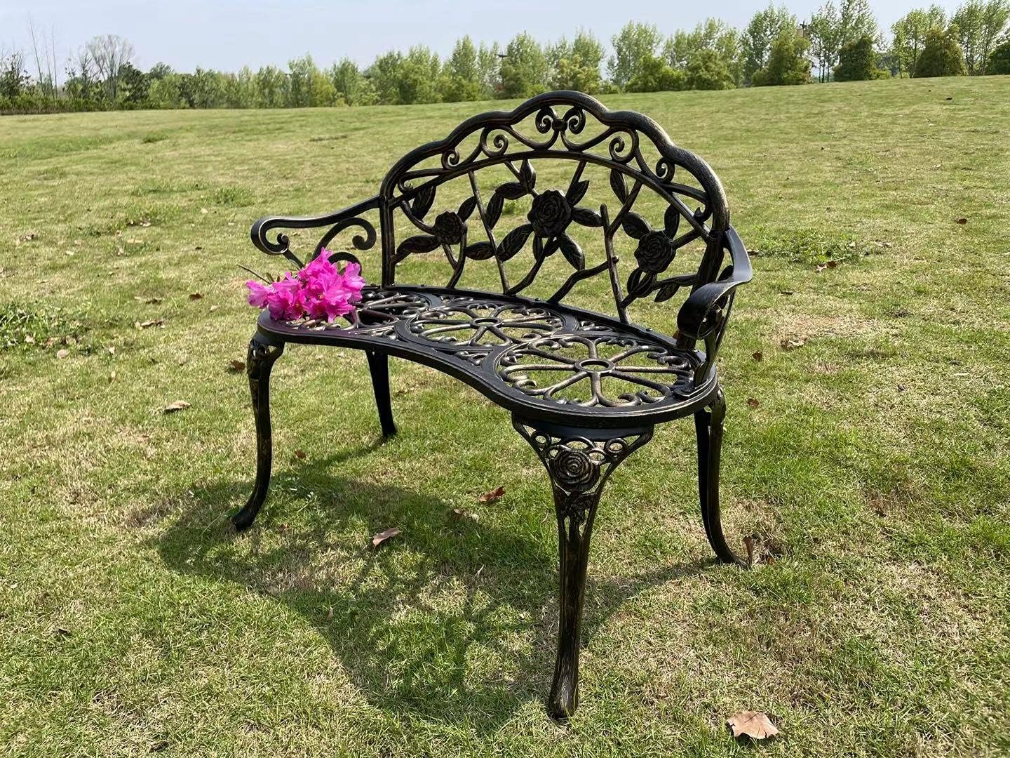 Copper Cast Aluminum Carved Patio Bench