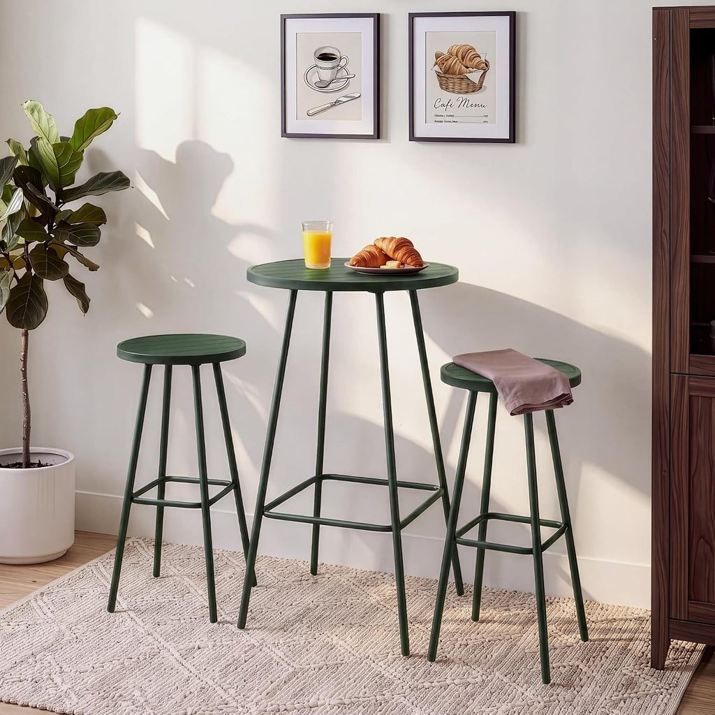 Dark Green Steel Bar Height Patio Bistro Set