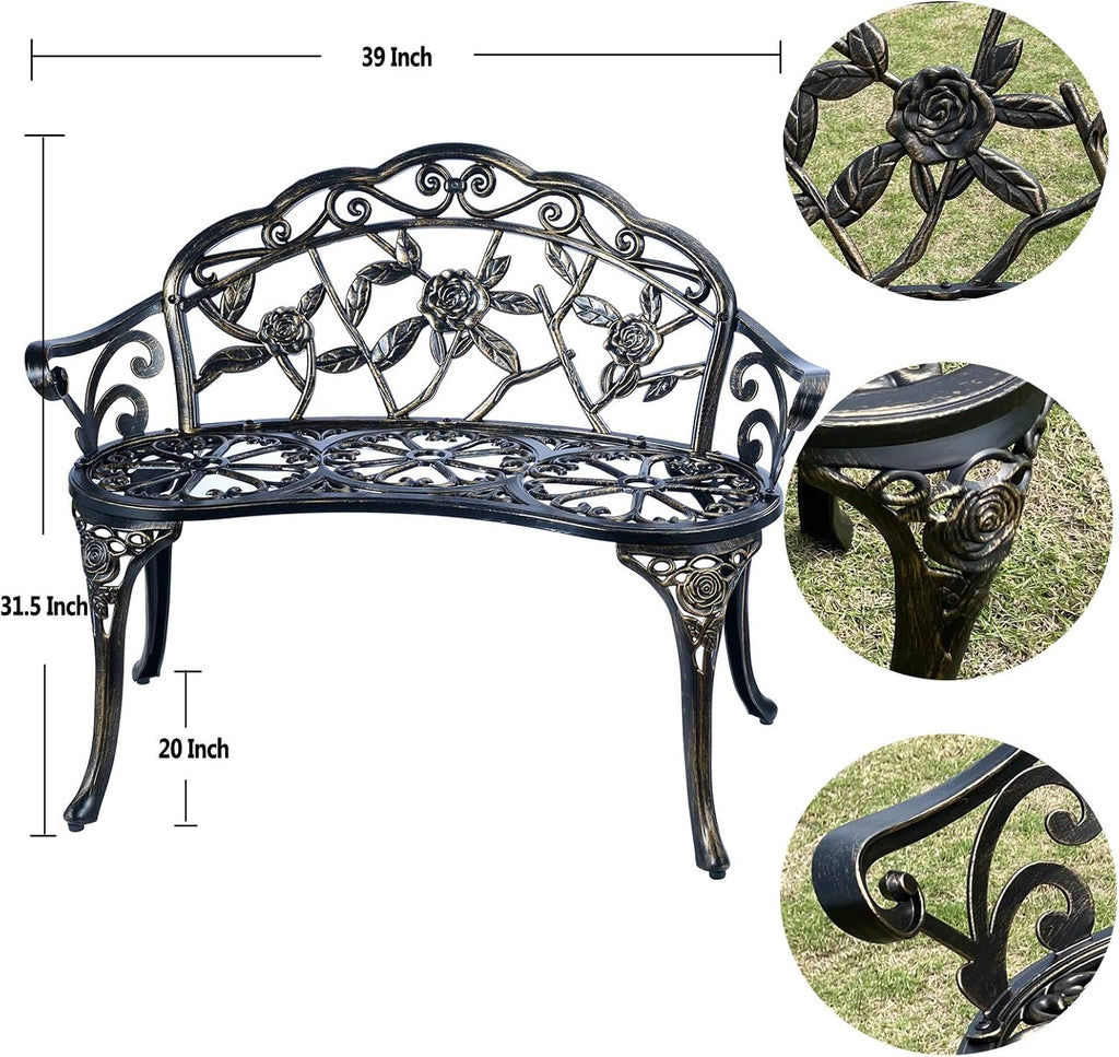 Copper Cast Aluminum Carved Patio Bench