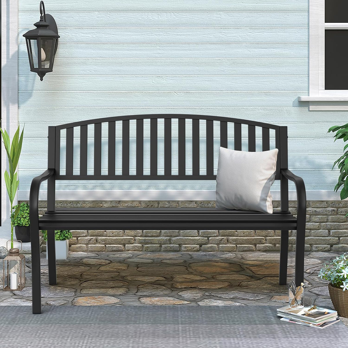 Wrought Iron Weatherproof Outdoor Garden Bench