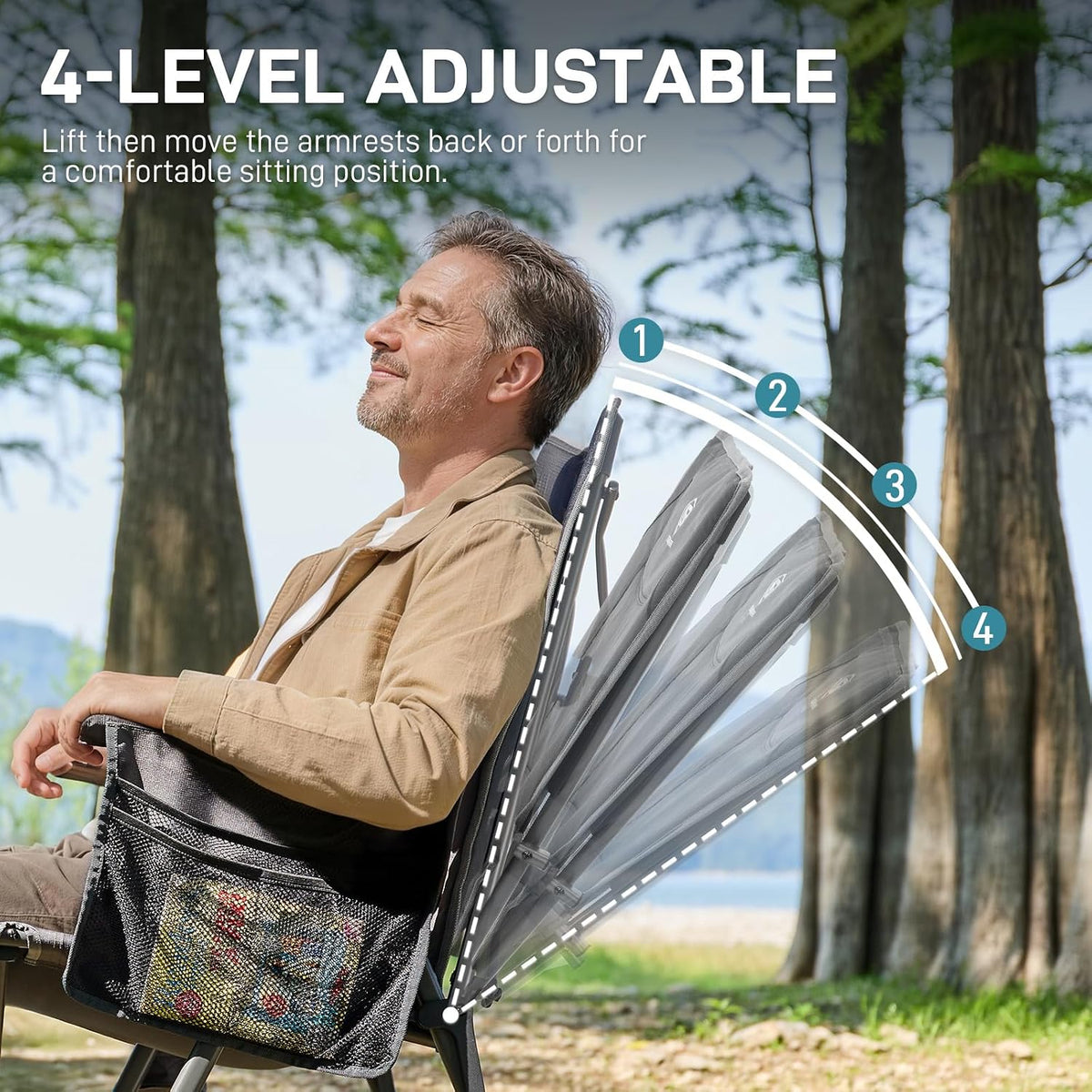 Grey Adjustable Folding Reclining Camping Chair