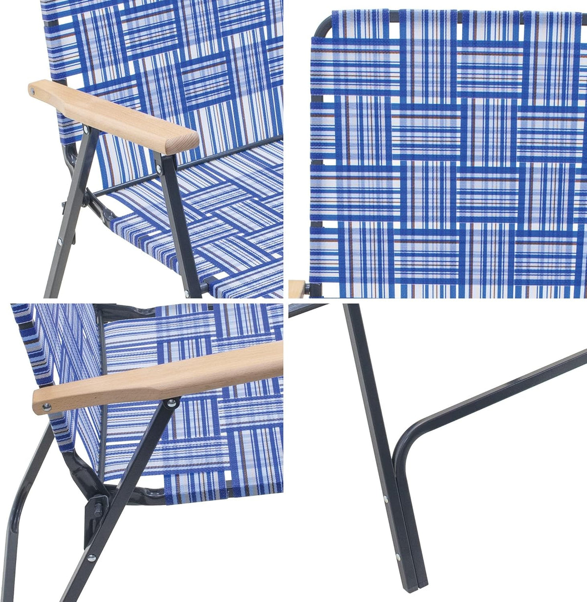 Grey Steel Woven Folding Camping Patio Chair