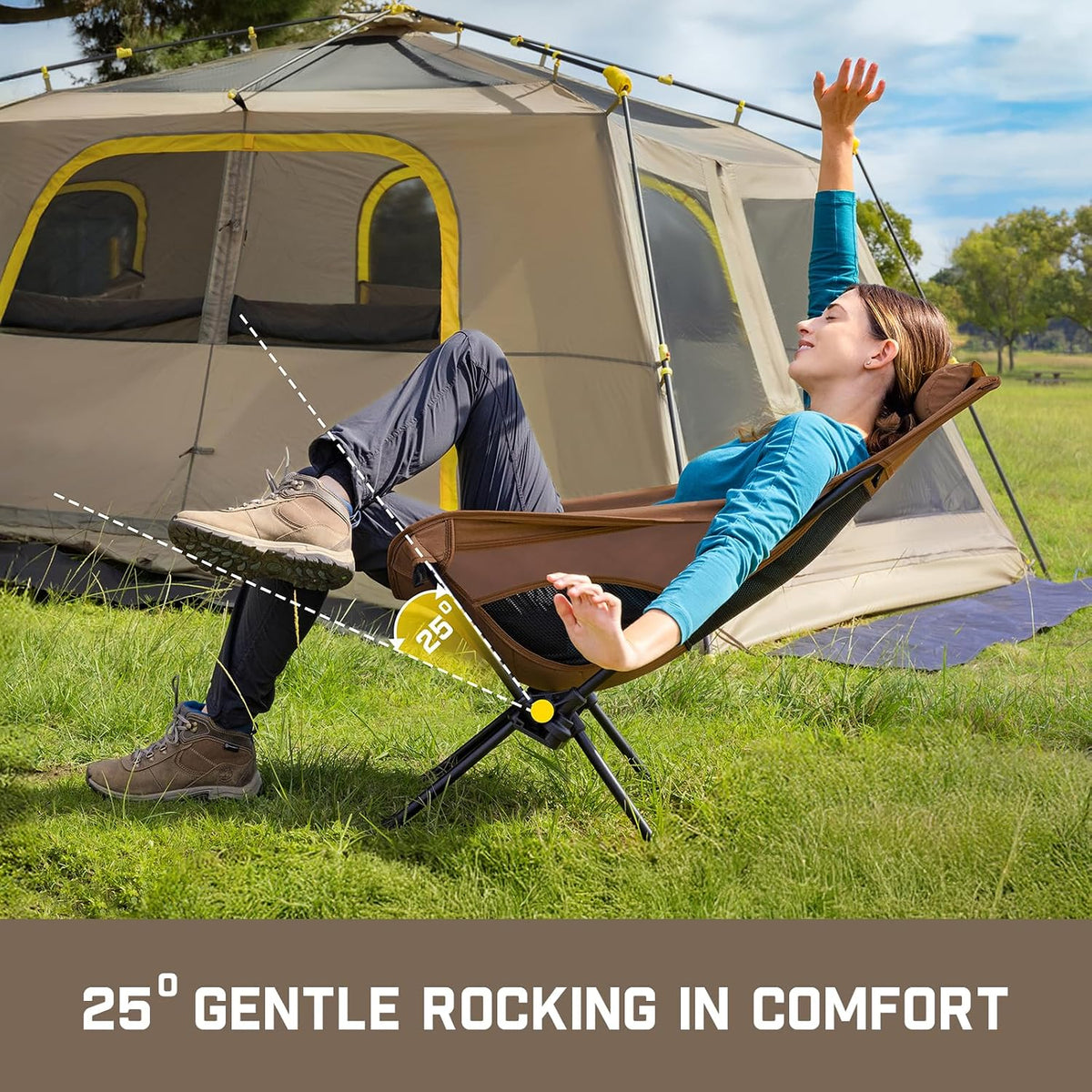 Brown Foldable Portable Camping Rocking Chair