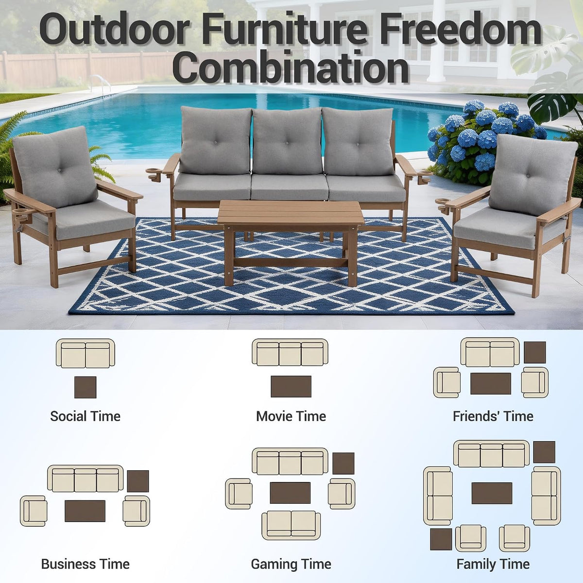 Brown HDPE 7 Piece Patio Sofa Set