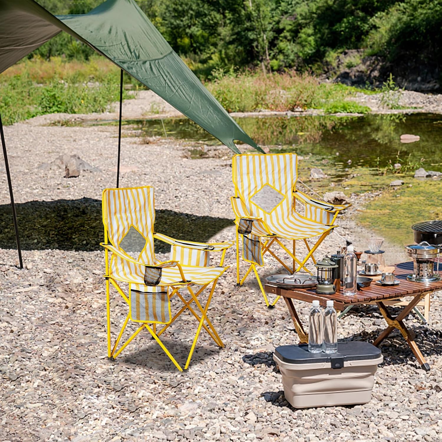 Yellow Mesh Cooler 2 Pack Camping Chairs