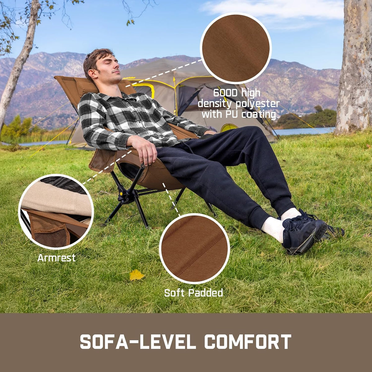 Brown Foldable Portable Camping Rocking Chair