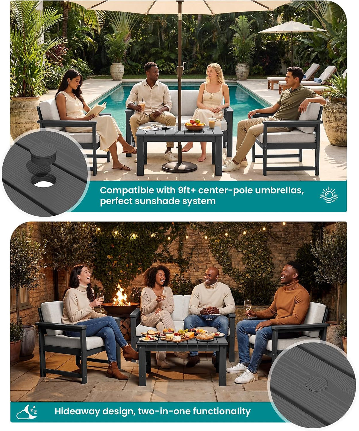 Grey HDPE 4 Piece Patio Sofa Set