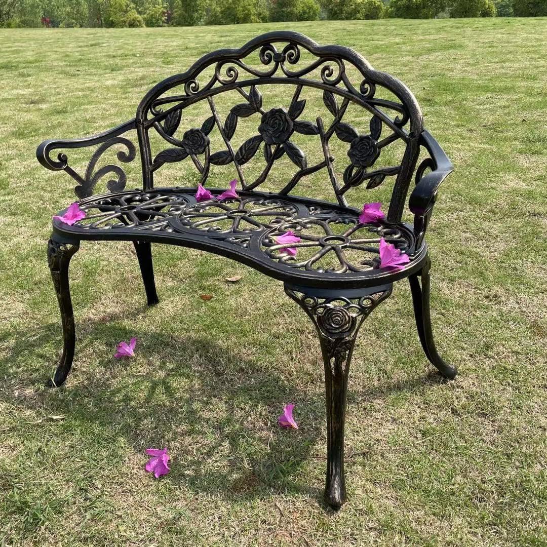 Copper Cast Aluminum Carved Patio Bench