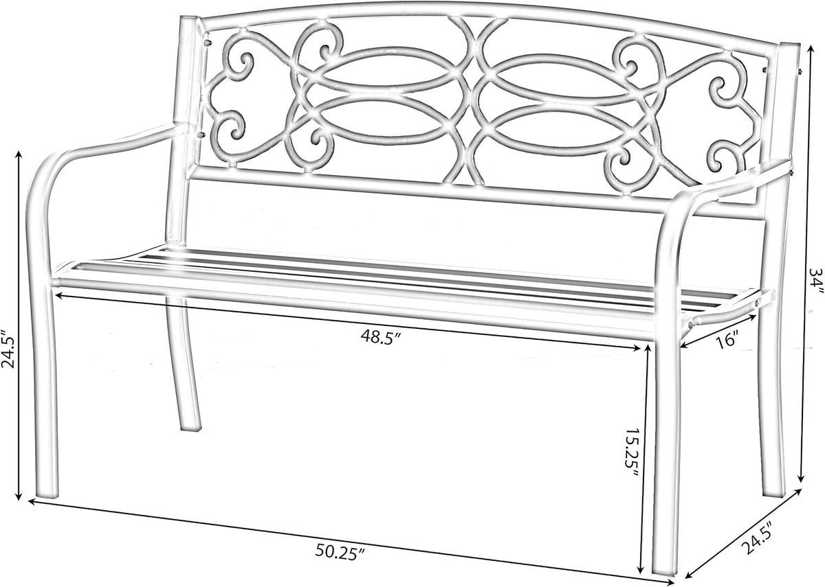 Scrollwork Steel Outdoor Garden Patio Bench