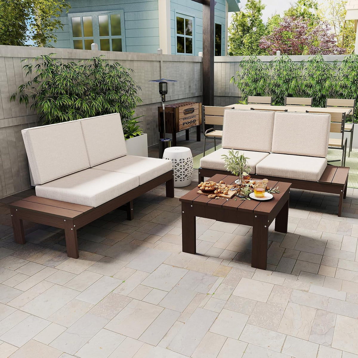 Brown HDPE 3 Piece Patio Sofa Set