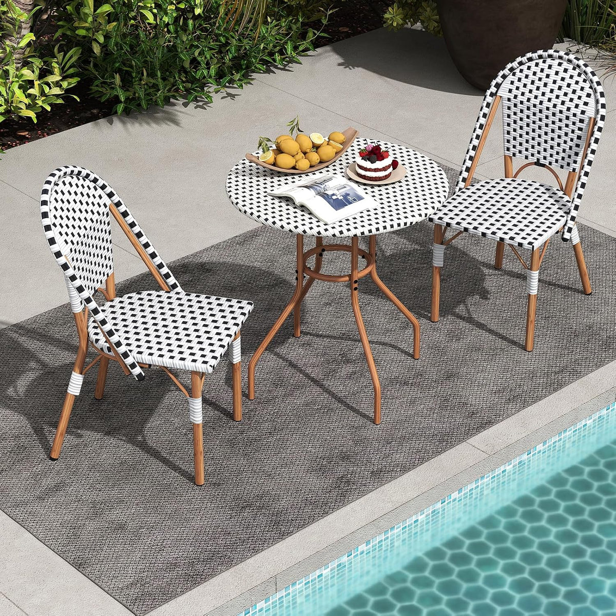 Wicker Metal 3 Piece French Patio Bistro Set