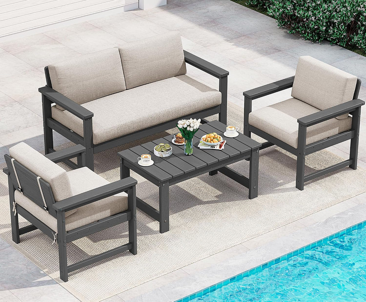 Grey HDPE 4 Piece Patio Sofa Set
