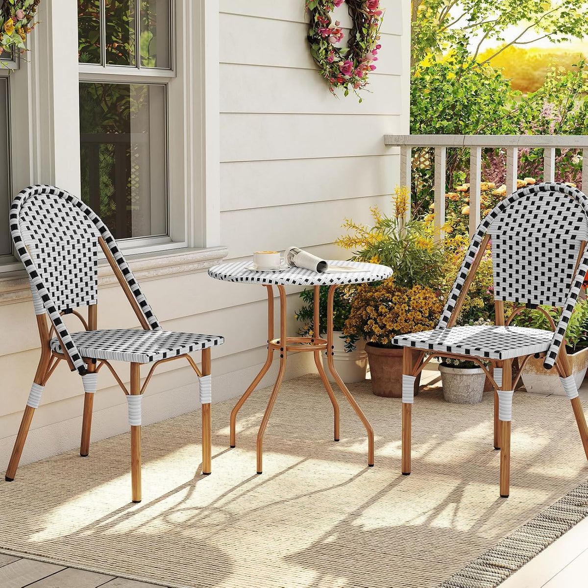 Wicker Metal 3 Piece French Patio Bistro Set