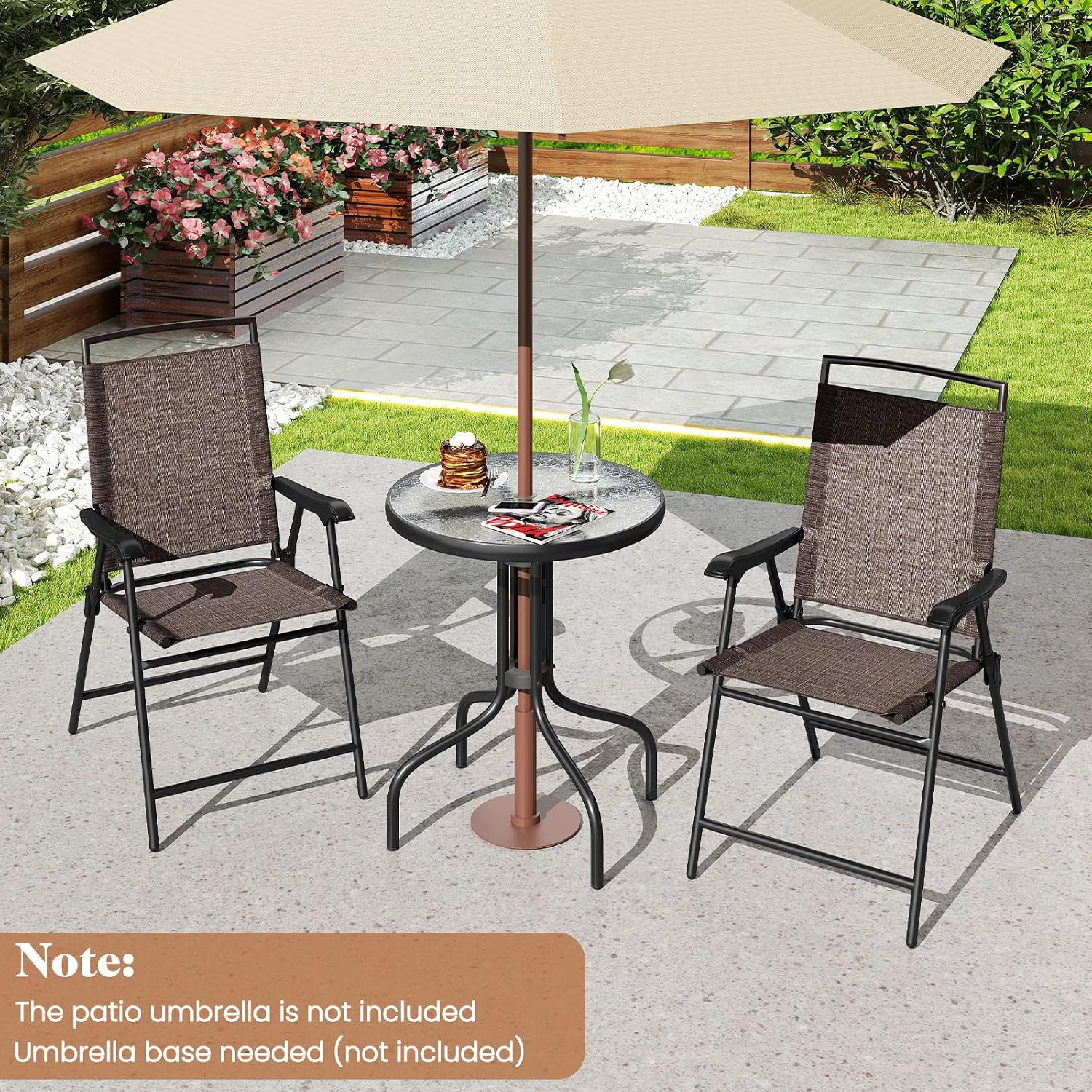 3 Piece Glass Top Foldable Patio Bistro Set