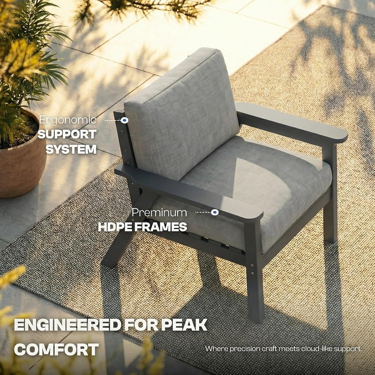 Grey HDPE 4 Piece Patio Sofa Set