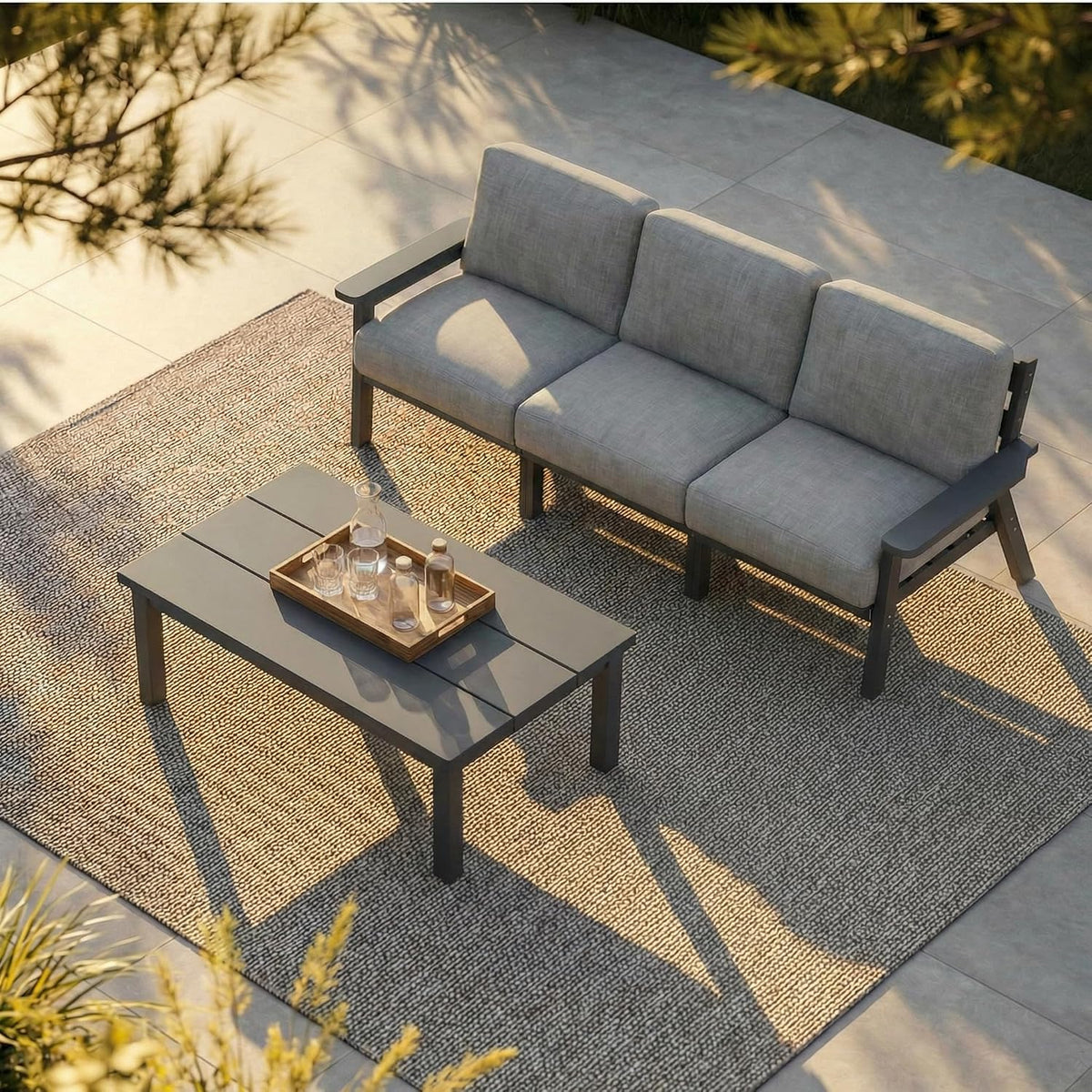 Grey HDPE 4 Piece Patio Sofa Set