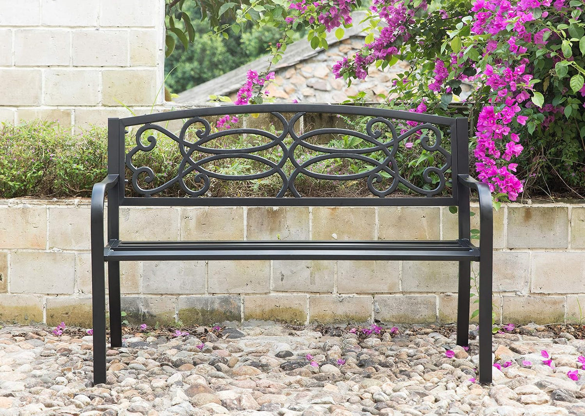 Scrollwork Steel Outdoor Garden Patio Bench