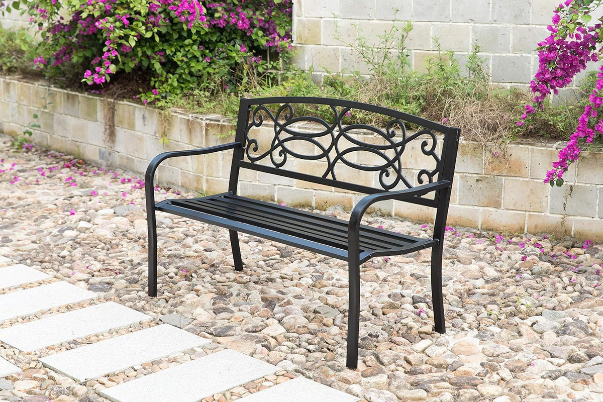 Scrollwork Steel Outdoor Garden Patio Bench