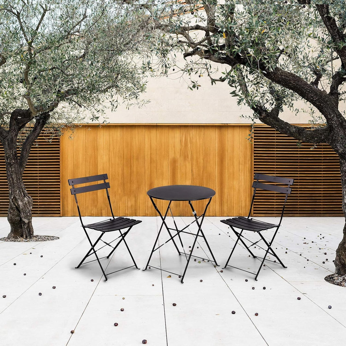 Black Steel Folding 3 Piece Patio Bistro Set