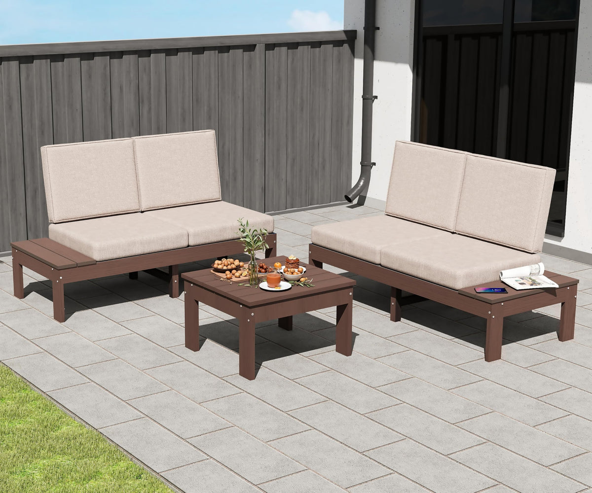 Brown HDPE 3 Piece Patio Sofa Set