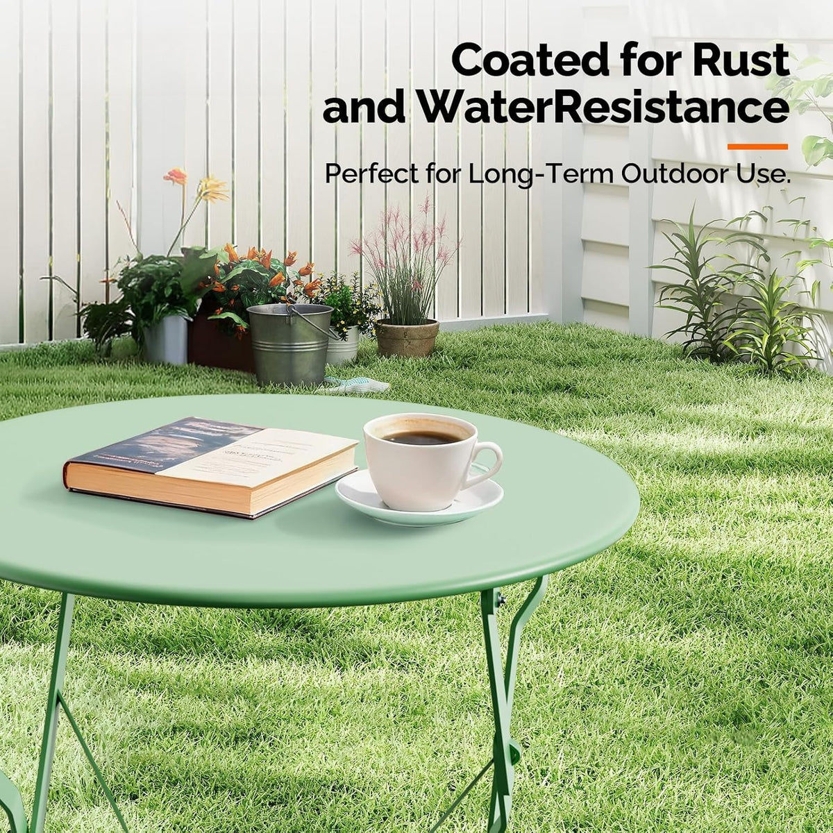 Green Steel Cushioned 3 Piece Patio Bistro Set