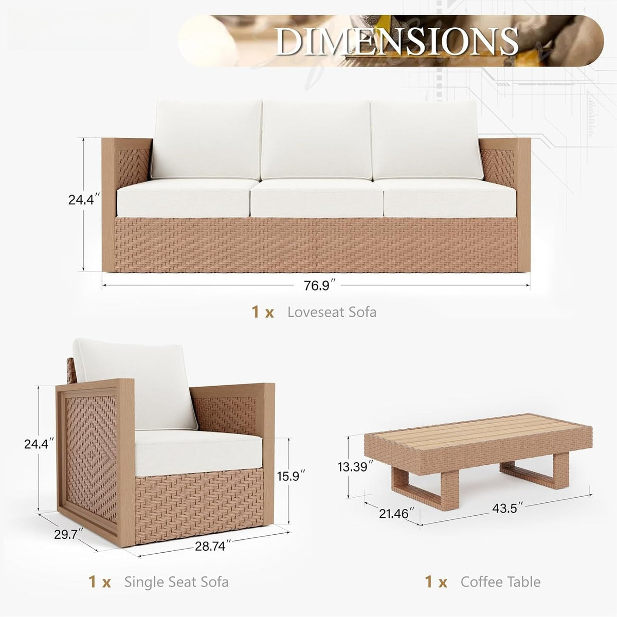 Beige HDPE 6 Piece Patio Sofa Set