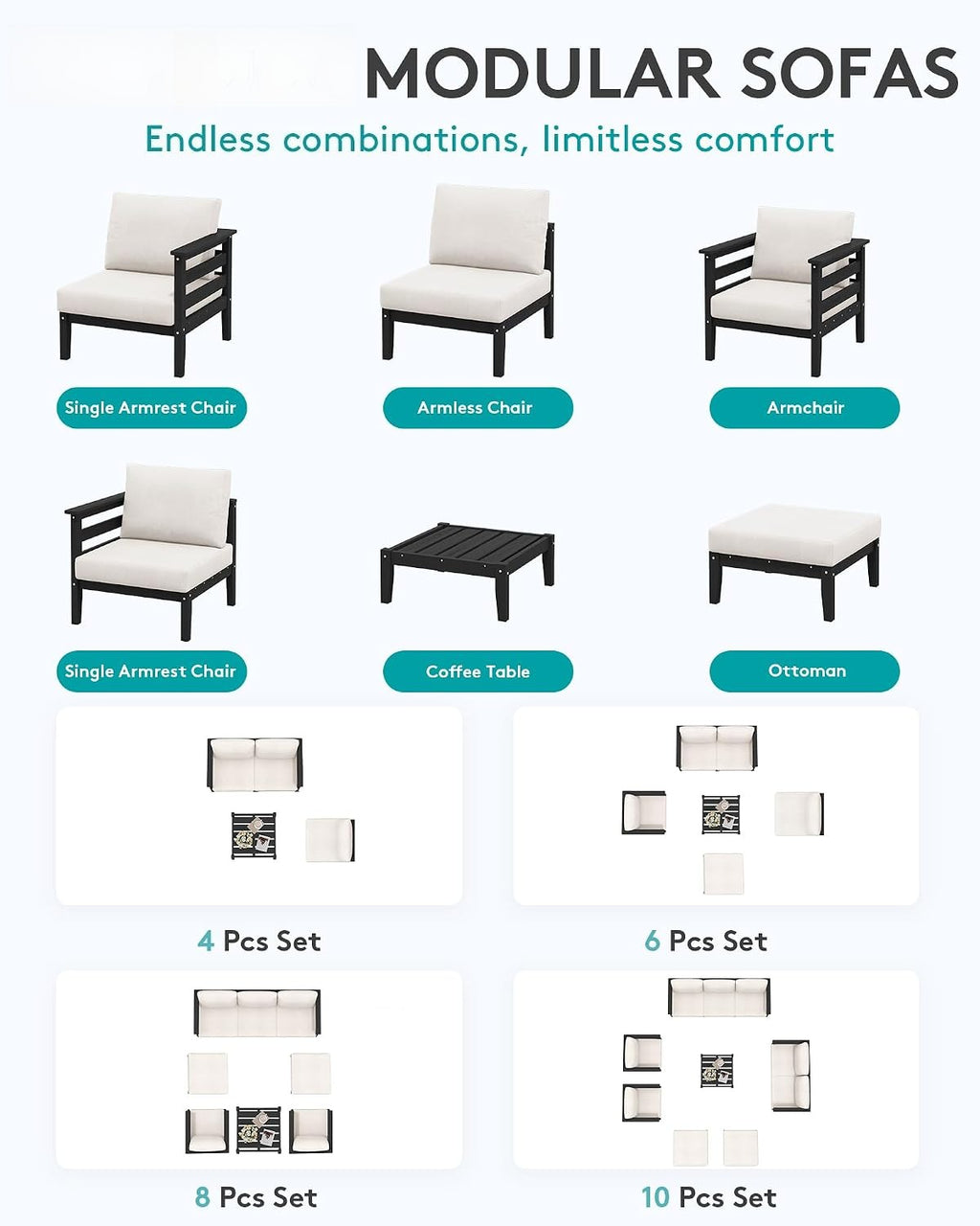 6 Piece HDPE Modular Patio Sofa Set