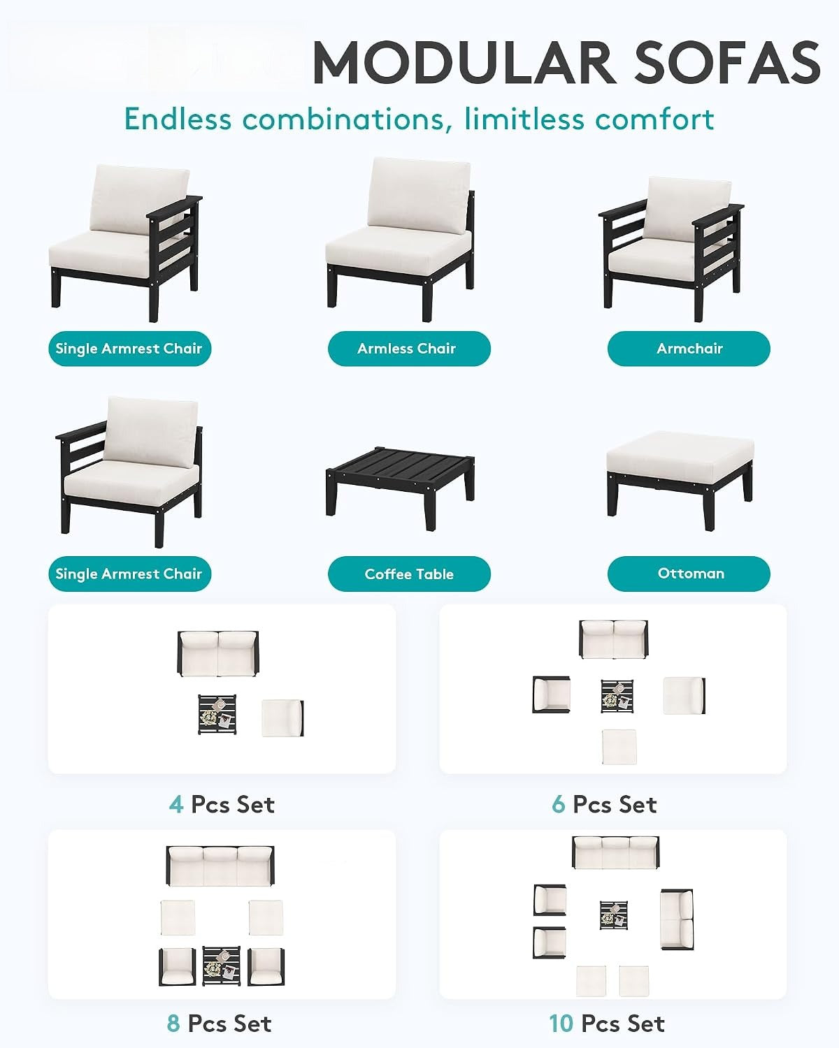 6 Piece HDPE Modular Patio Sofa Set