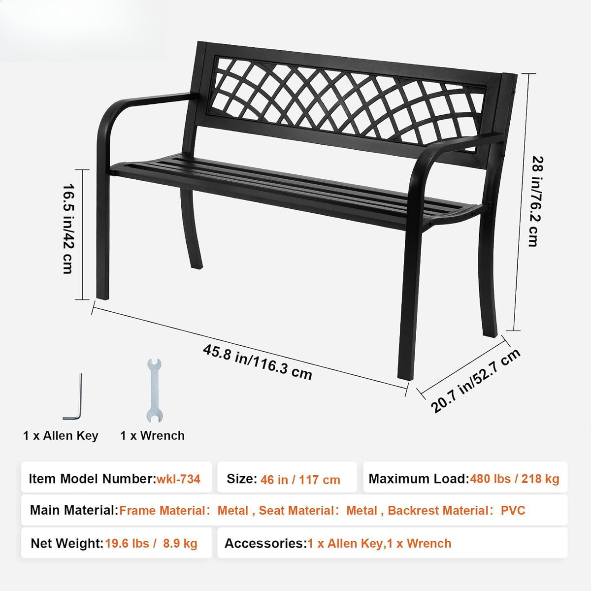 Steel Mesh Outdoor Patio Garden Bench