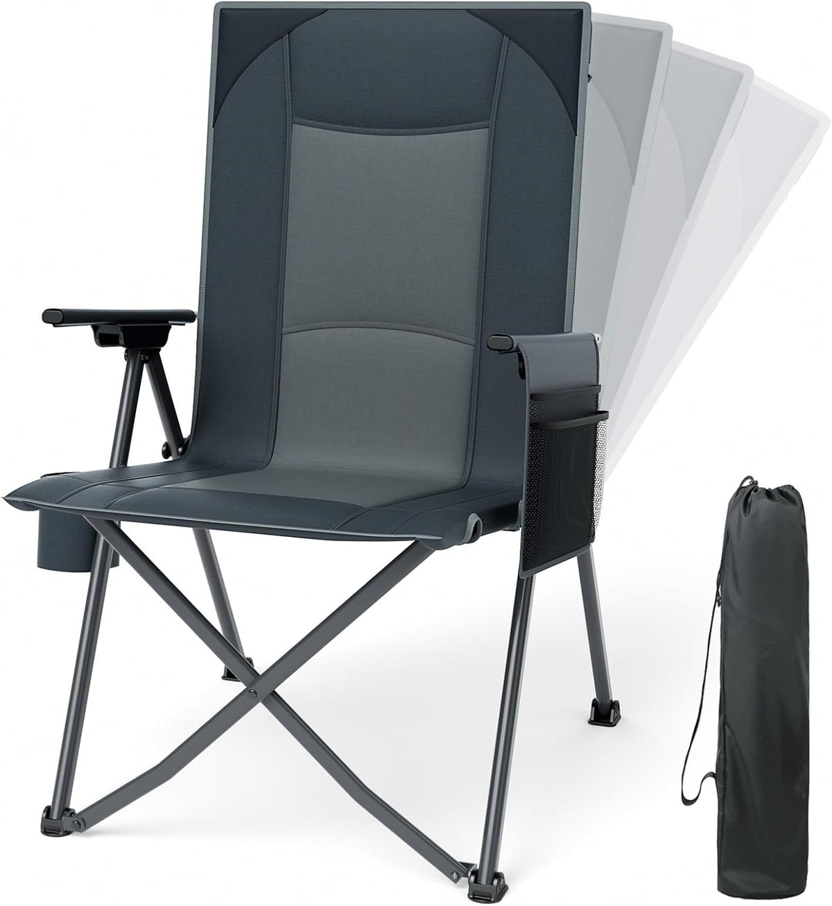 Grey Adjustable Folding Reclining Camping Chair