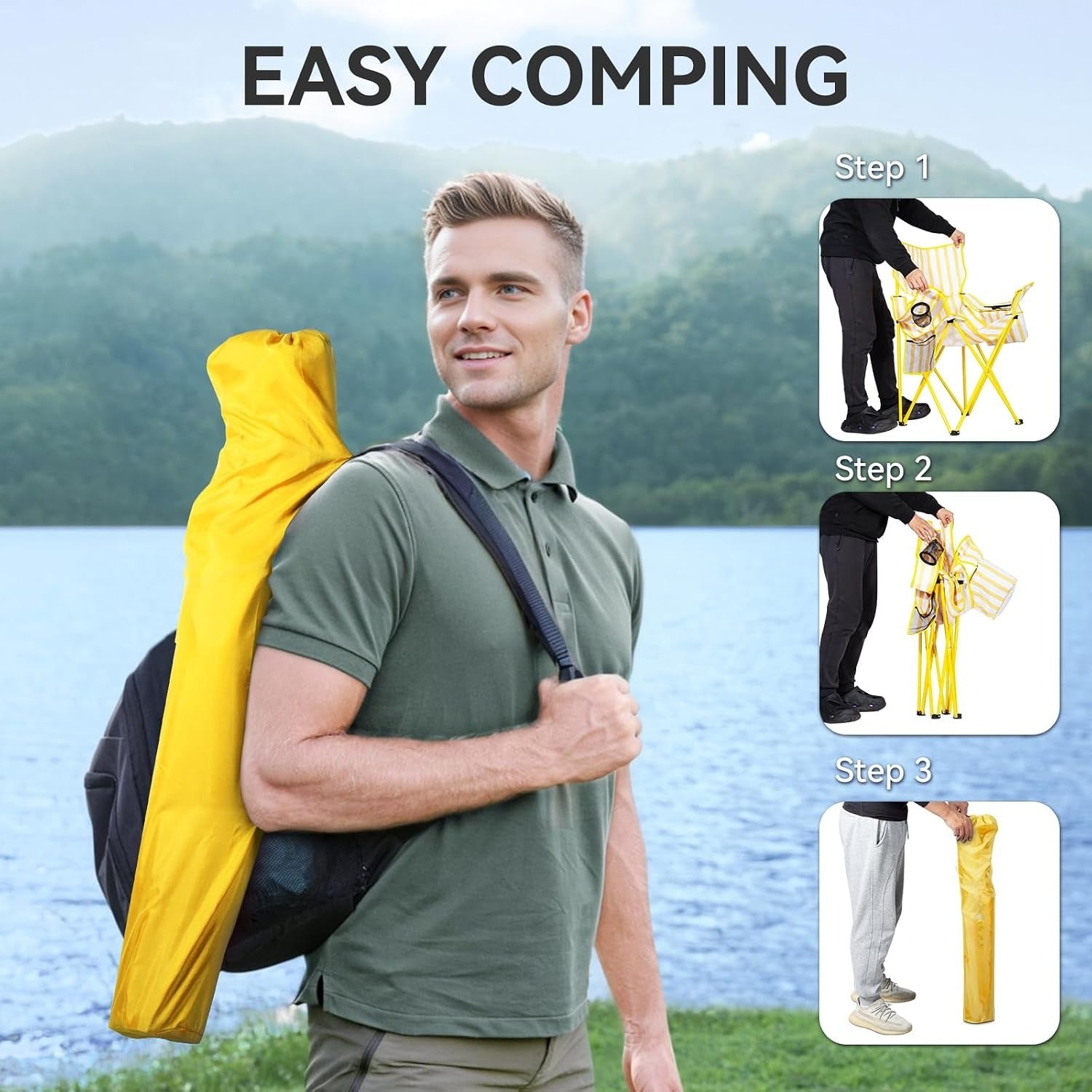Yellow Mesh Cooler 2 Pack Camping Chairs